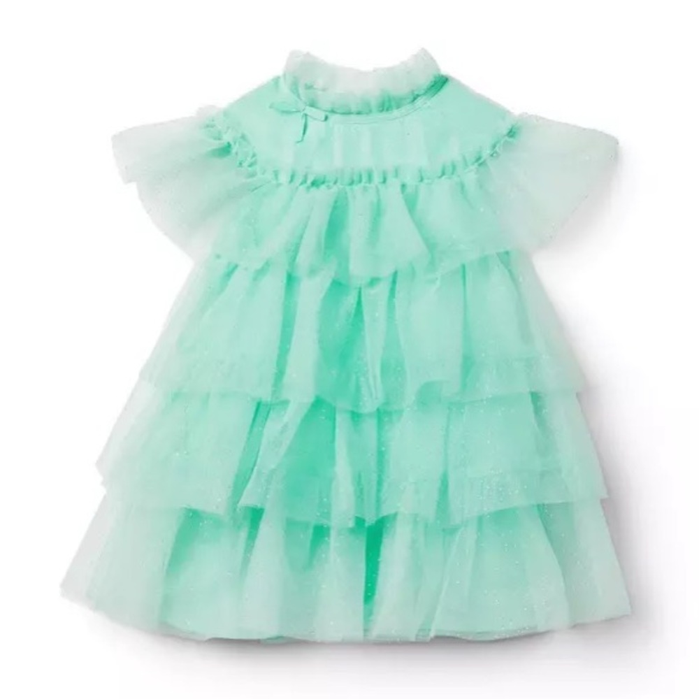 Janie and Jack Disney Tiana Glitter Tulle Dress in Pearly Mint